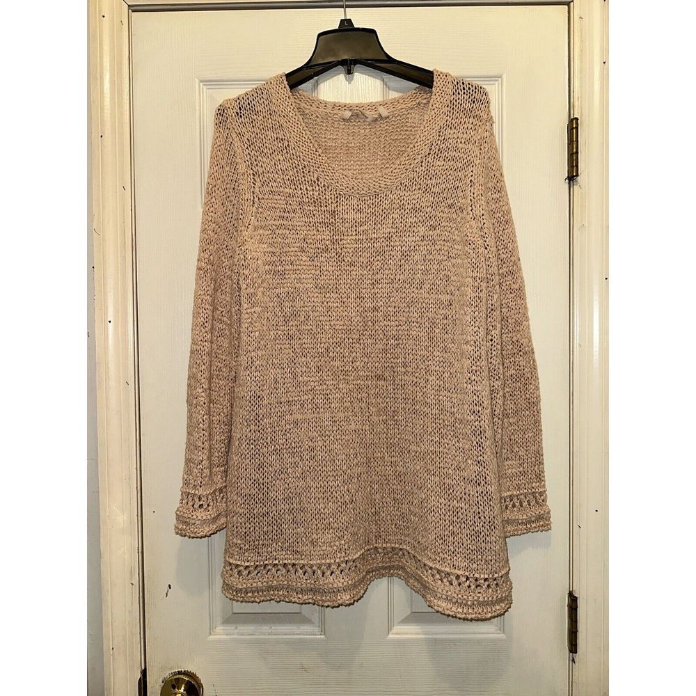 Soft Surroundings Womens tunic top sweater open crochet knit blush peach Size L‎